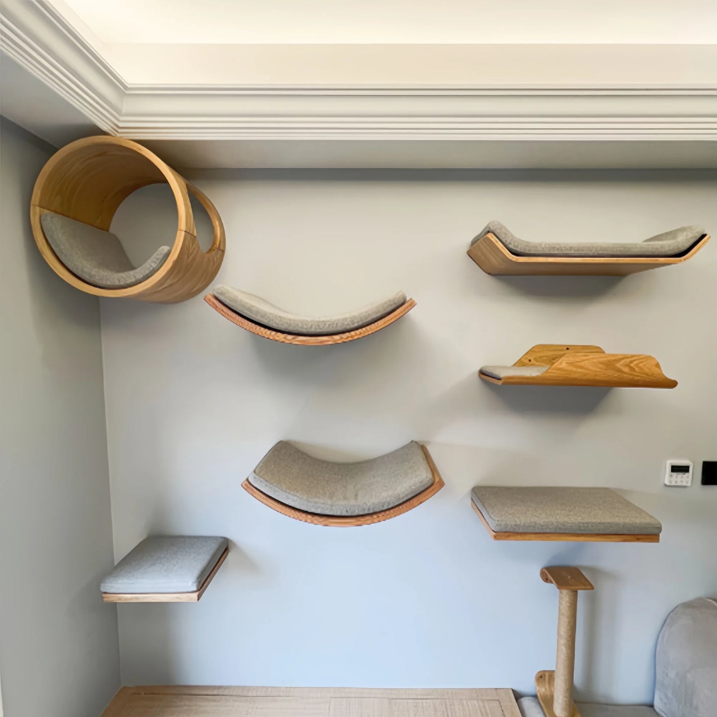 Soft Cushioned Wall Mounted Cat Shelves Indoor Cat Climbing Furniture Perch & Bed for Kittens/Adult Cats Sleeping & Playing