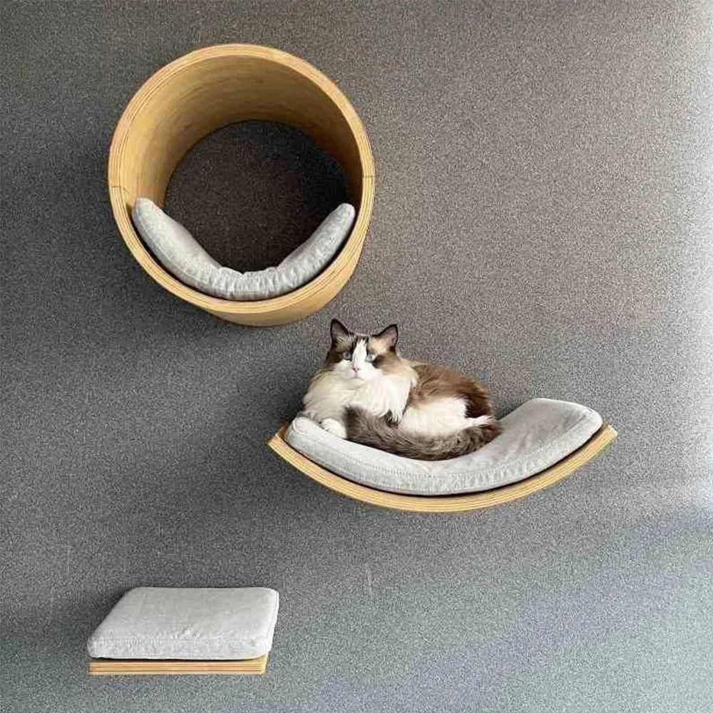 Soft Cushioned Wall Mounted Cat Shelves Indoor Cat Climbing Furniture Perch & Bed for Kittens/Adult Cats Sleeping & Playing