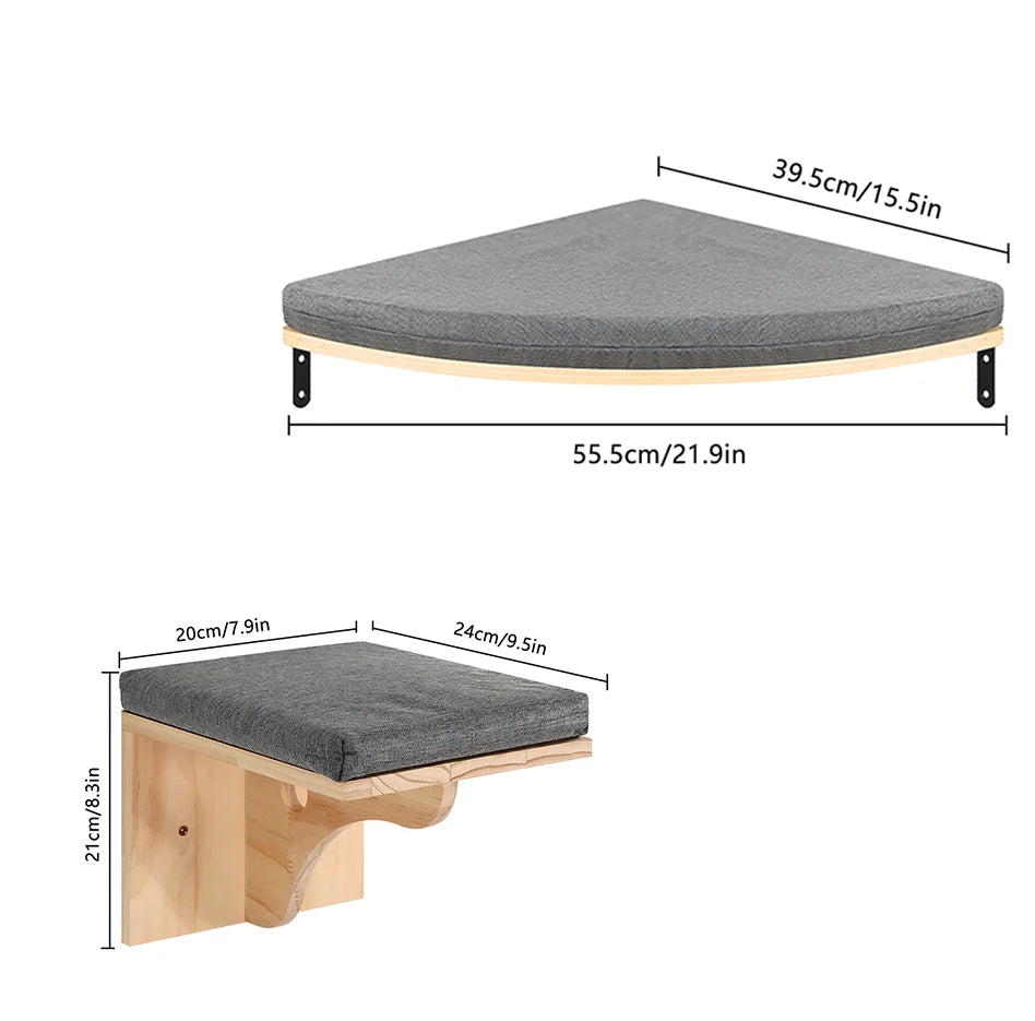 Soft Cushioned Wall Mounted Cat Shelves Indoor Cat Climbing Furniture Perch & Bed for Kittens/Adult Cats Sleeping & Playing